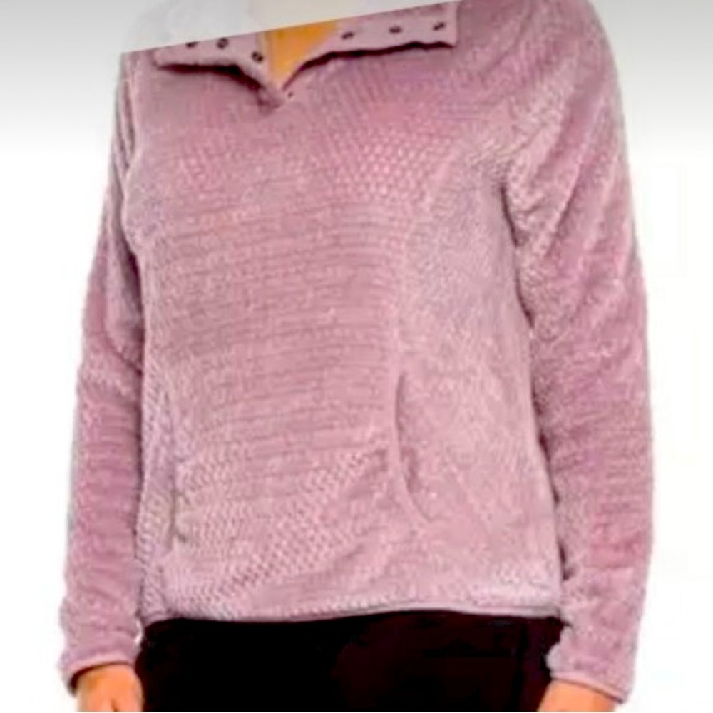 Eddie Bauer Everett Fleece Pullover Snap Collar Sweater mauve pink size medium